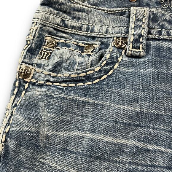 Miss Me JE5640TR Medium Wash Straight Jeans with Embroidered & Sequined Pockets - Picture 6 of 9